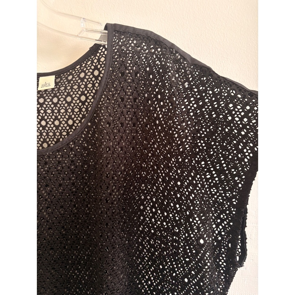 Cato Womens Black Crochet Knit Short Sleeve Scoop Neck Blouse Top Large - Picture 4 of 6